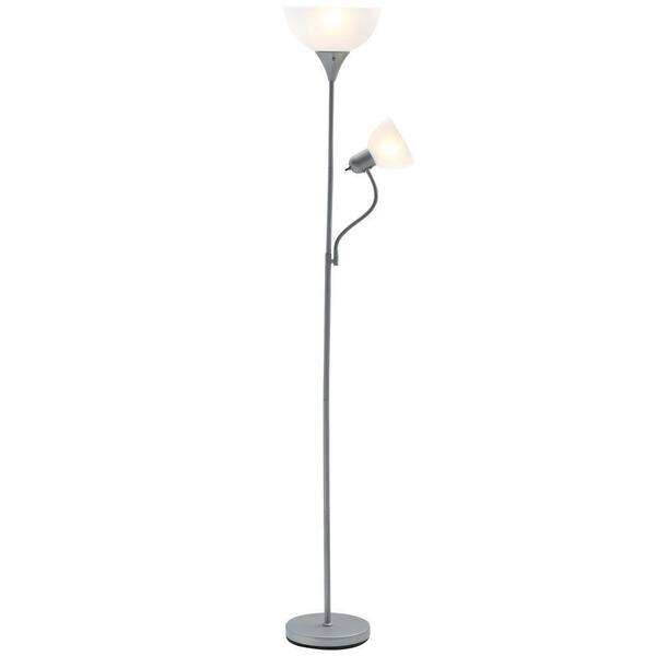Hampton Bay 71-1/2 in. Brushed Steel Floor Lamp with 2 Shades