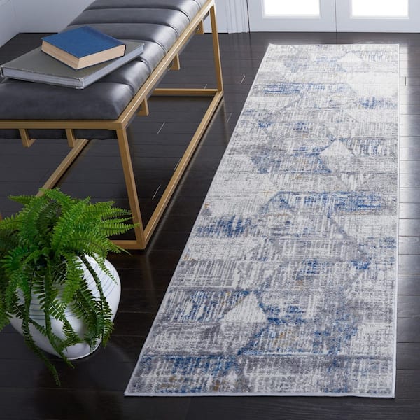 Shivan 2 ft. x 8 ft. Ivory/Blue Diamond Distressed Abstract Runner Rug
