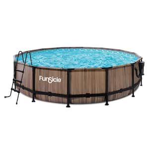 14 ft. Round 42 in. Deep Metal Frame Above Ground Pool, Natural Teak