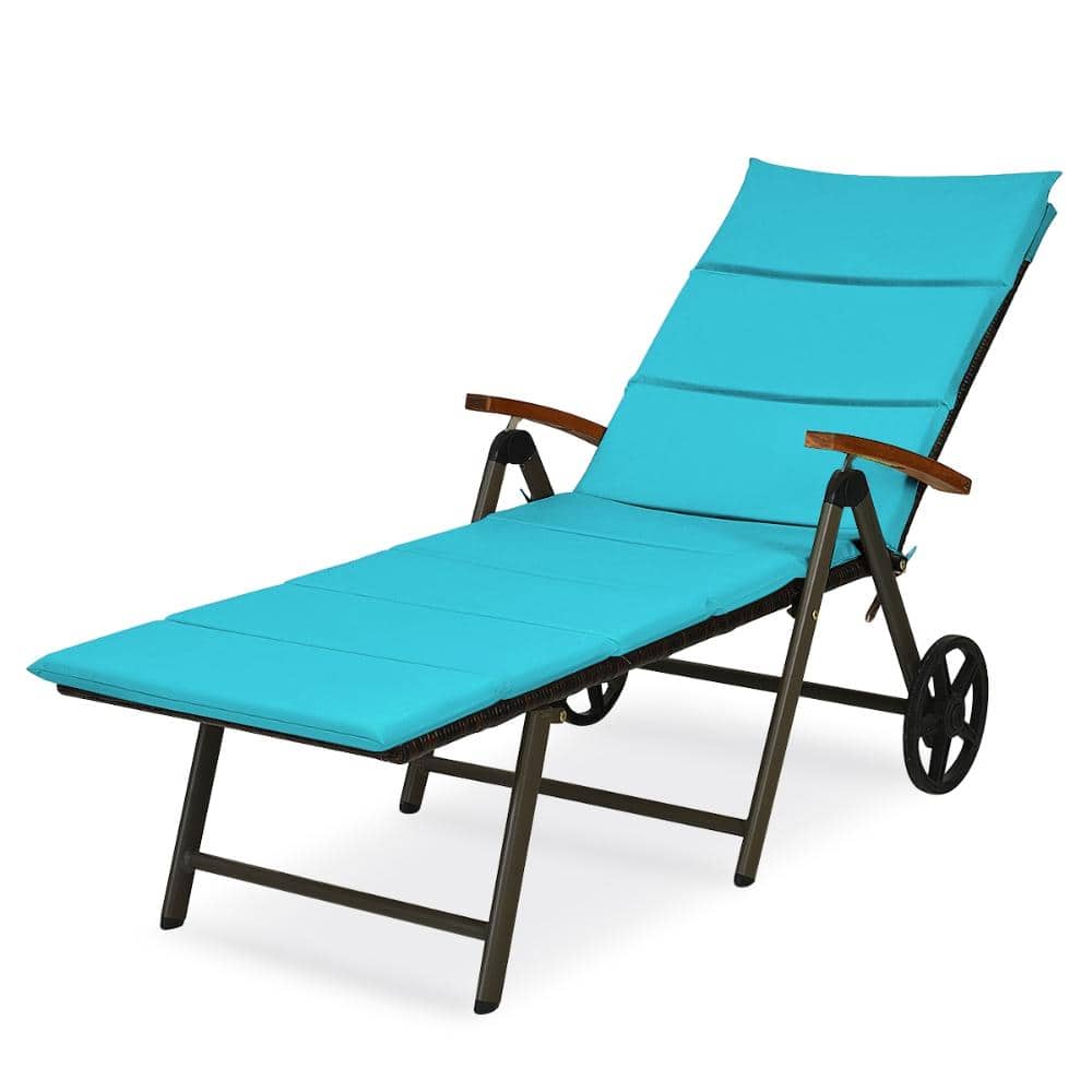 Outdoor Chaise Lounge with 7-Position Backrest and Wheels 385 lb. Capacity in Turquoise price history on PriceWatchPro