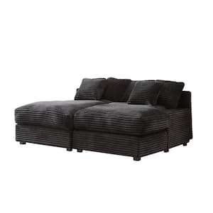 74.8 in. Black Corduroy Full Size Sofa Bed with Square Arm and 8 Pillows