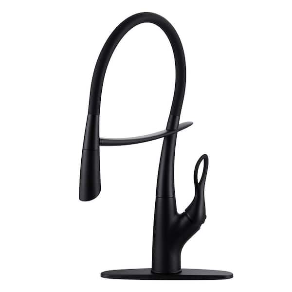 Magnetic Matte Black 19.9 in. Pull Down Sprayer Kitchen Faucet with Deckplate and Water Supply Line