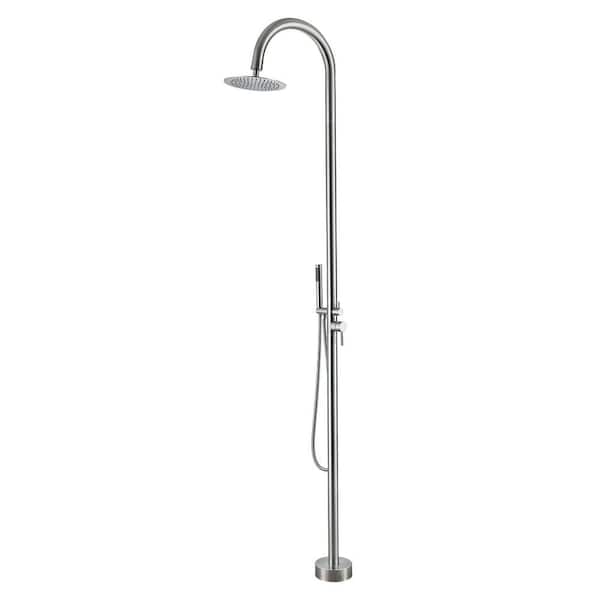 Single Handle 1-Spray Outdoor Freestanding Shower Faucet Kit Feature with Ceramic Disc Valves 1. 8GPM in Brushed Nickel