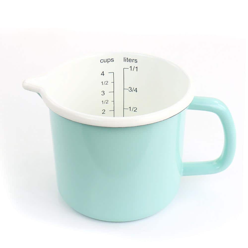 Turquoise Enamel Steel Measuring Cup with Handle and Spout