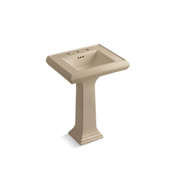 KOHLER Memoirs Ceramic Pedestal Combo Bathroom Sink with Classic Design in Mexican Sand with Overflow Drain