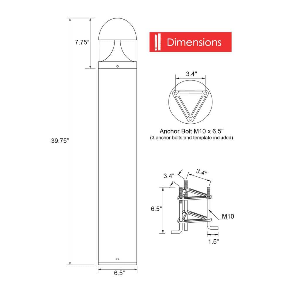 Bronze LED Pathway Bollard Light with Clear Plastic Lens