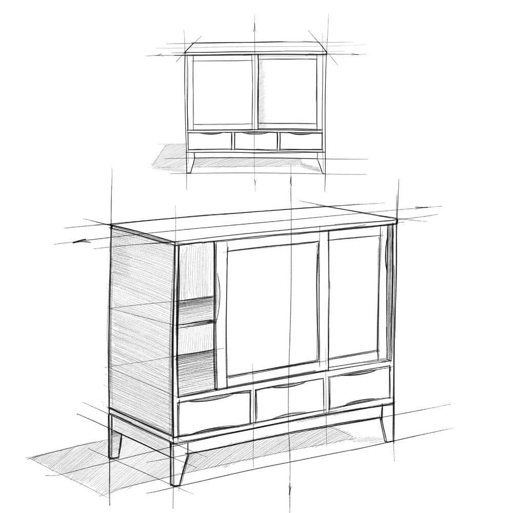Harper Mid-Century Modern Walnut Brown Solid Hardwood Office Cupboard