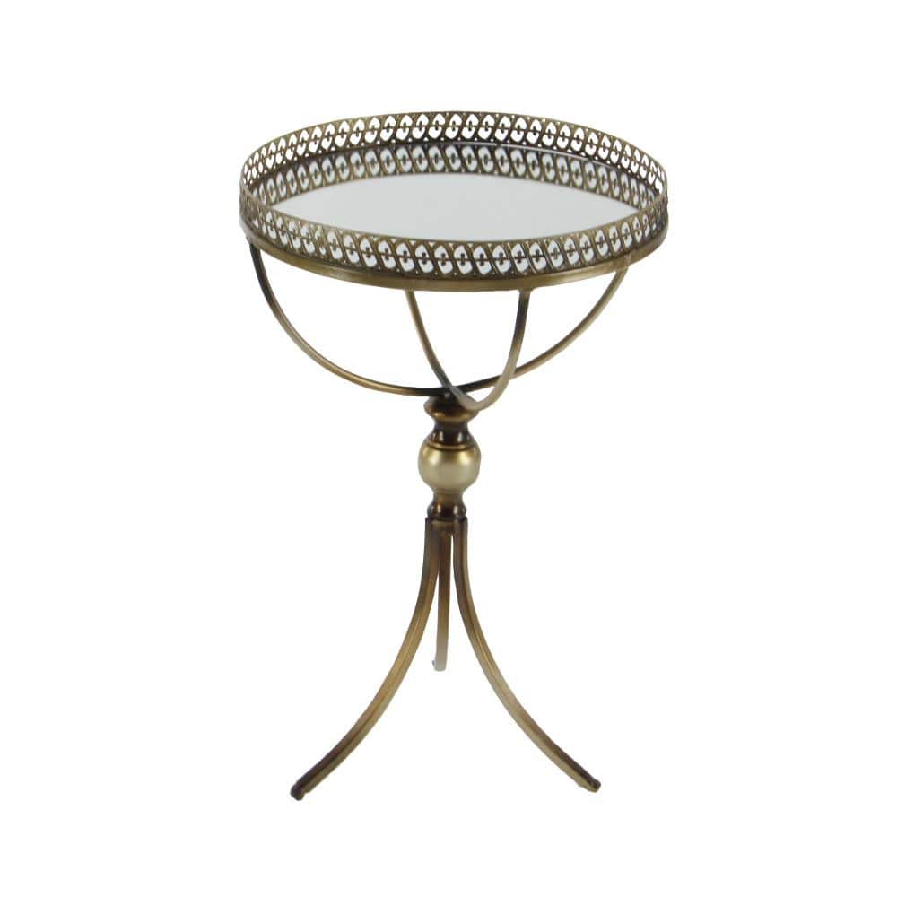 Gold Brass Round Metal and Glass Accent Table