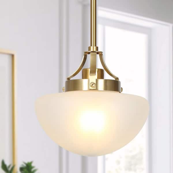 Uolfin Modern Kitchen Island Pendant Light 1-Light Brass Gold Round Pendant Light with Frosted Glass Shade