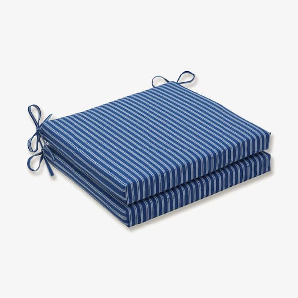 Pillow Perfect Striped 20 x 20 Outdoor Dining Chair Cushion in Blue/White (Set of 2)