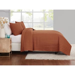 Solid 100% Linen 3-Piece Full/Queen Quilt Set in Rust