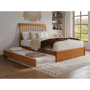 Roslyn Light Toffee Natural Bronze Solid Wood Frame King Platform Bed with Panel Footboard and Twin XL Trundle
