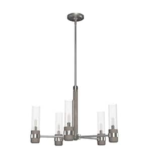 River Mill 5-Light Brushed Nickel Candlestick Chandelier with Clear Seeded Glass Shades