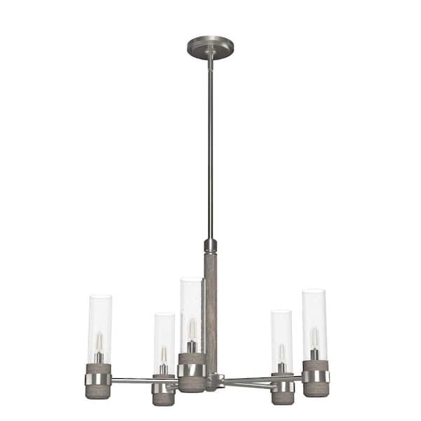 River Mill 5-Light Brushed Nickel Candlestick Chandelier with Clear Seeded Glass Shades