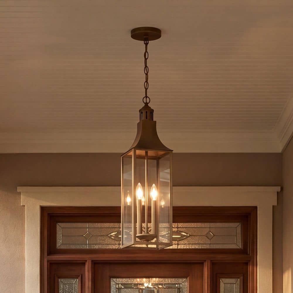 Lancaster 7 in. W x 25.25 in. H 2-Light Atlas Bronze Outdoor Hanging Lantern with Clear Glass and No Bulbs Included price history on PriceWatchPro