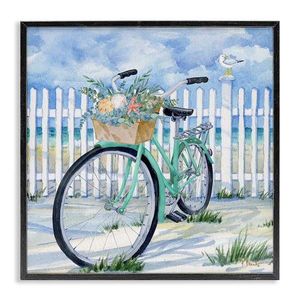 Stupell Industries Bike on Rosemary Beach by Paul Brent Black Framed Typography Giclee Art Print 24 in. x 24 in.