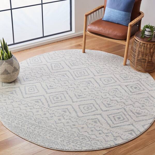Tulum 11 x 11 Ivory/Light Gray Tribal Round Rug