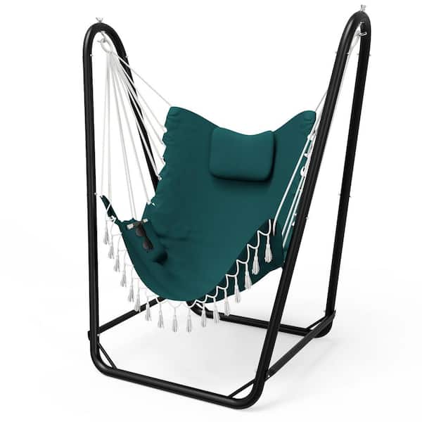 Afoxsos Unique U-Shaped 2.83 ft. Free Standing Chair Hammock with Stand in Green