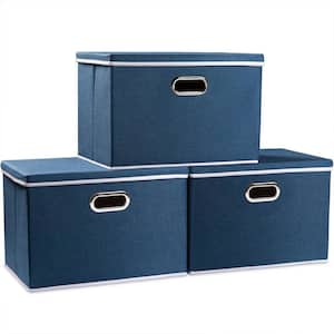 35 qt. Fabric Collapsible Storage Bin with Lid in Royal Blue (3-Pack)