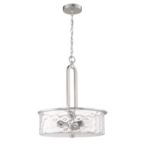 Collins 60-Watt 3-Light Brushed Nickel Finish Dining/Kitchen Island Pendant w/ Hammered Glass Shade, No Bulbs Included