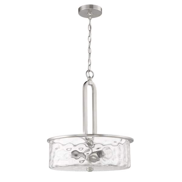 CRAFTMADE Collins 60-Watt 3-Light Brushed Nickel Finish Dining/Kitchen Island Pendant w/ Hammered Glass Shade, No Bulbs Included