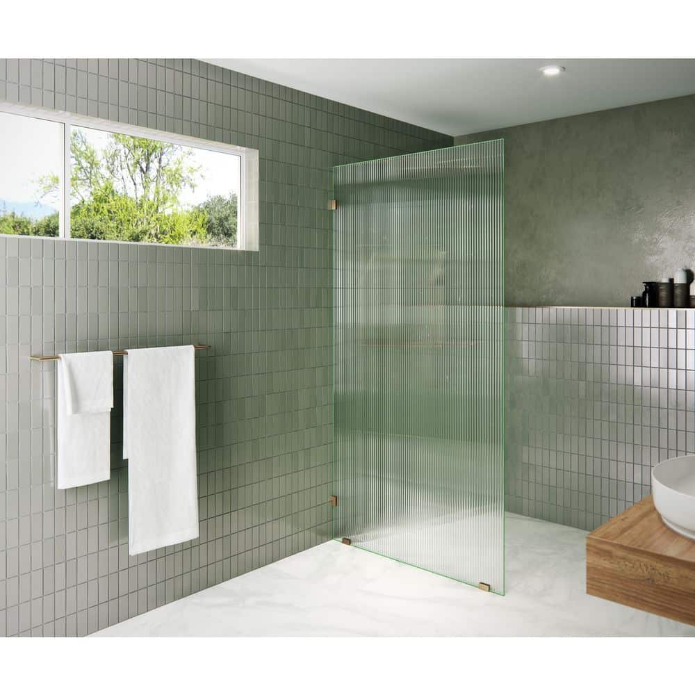 40 in. W x 78 in. H Fixed Single Panel Frameless Shower Door in Brushed Bronze with Fluted Frosted Glass price history on PriceWatchPro