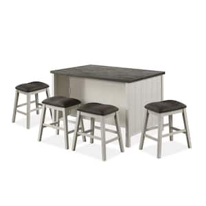 Lindred 5-Piece Off-White and Dark Gray Counter Height Table Set