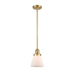 Cone 1-Light Satin Gold Cone Pendant Light with Matte White Glass Shade