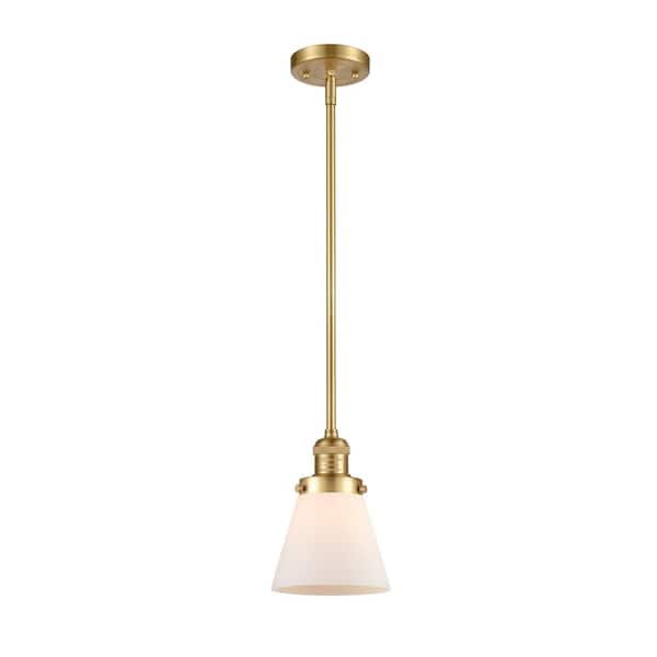 Innovations Cone 1-Light Satin Gold Cone Pendant Light with Matte White Glass Shade
