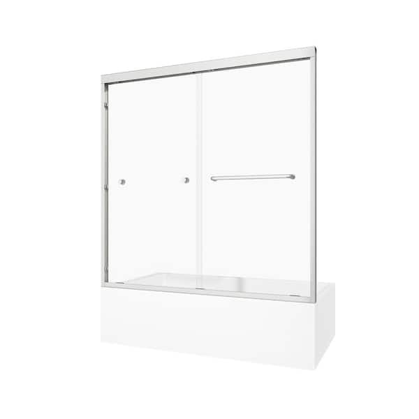 55-60 in. W x 60 in. H Double Bypass Sliding Bathtub Shower Door in Brushed Nickel with 1/4 in. Tempered Glass