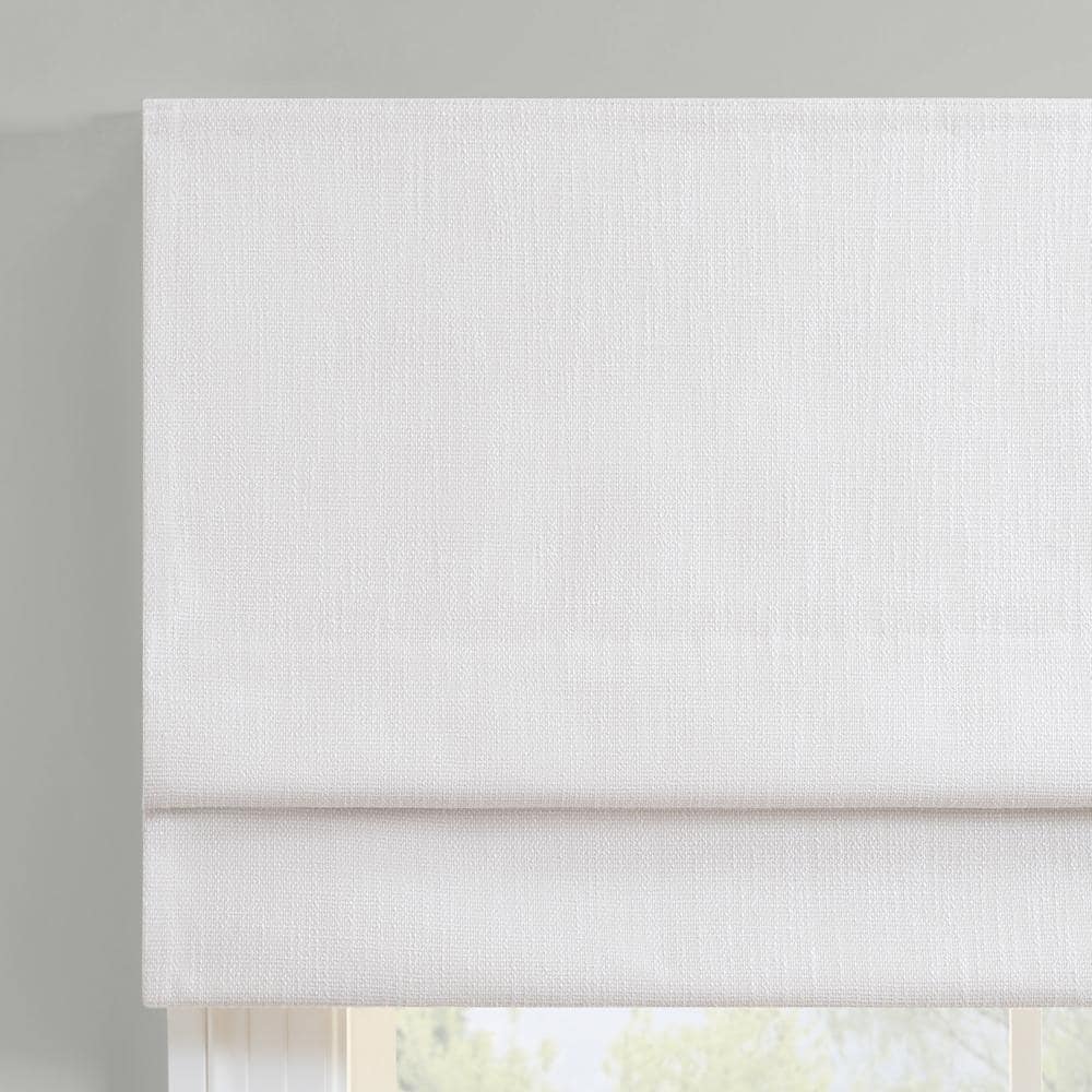 White Cordless Blackout Roman Shade with Linen Texture