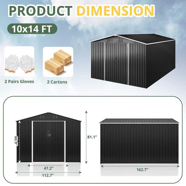 VIWAT 10 ft. W x 14 ft. D Outdoor Metal Shed Storage with Updated