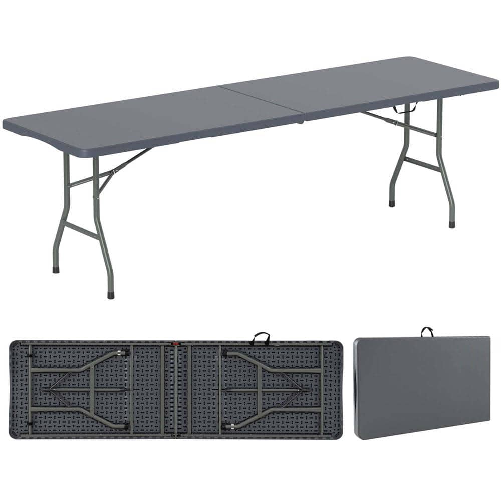 Costway 96 in. Gray Rectangle Metal Portable Folding Table