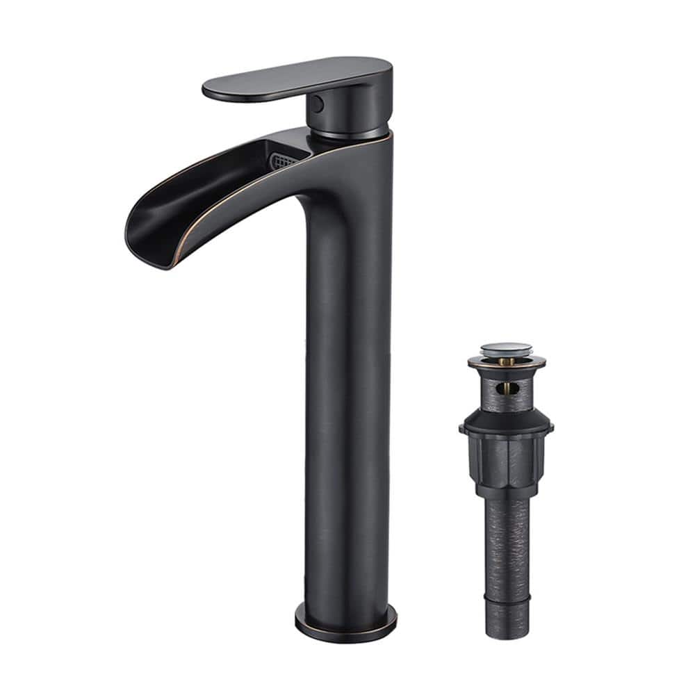 Single Handle Single Hole Bathroom Waterfall Faucet with Metal Pop-Up Drain