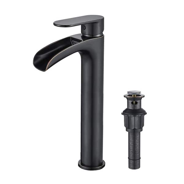 ANZA Single Handle Single Hole Bathroom Waterfall Faucet with Metal Pop-Up Drain High Arc Faucets in Oil Rubbed Bronze
