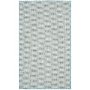 Courtyard Ivory Aqua 3 ft. x 5 ft. Geometric Contemporary Indoor/Outdoor Patio Kitchen Area Rug