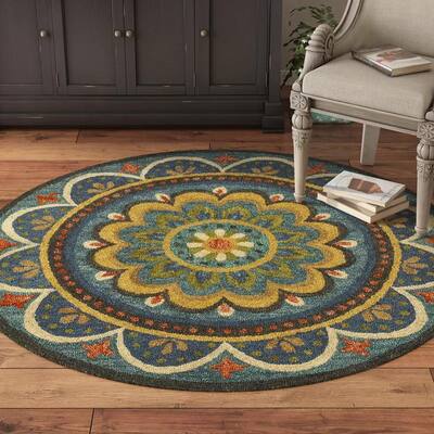 4 Round Medallion Blue Area Rugs The Home Depot 4 Round Medallion Blue Area Rugs, 4 Round Rugs
