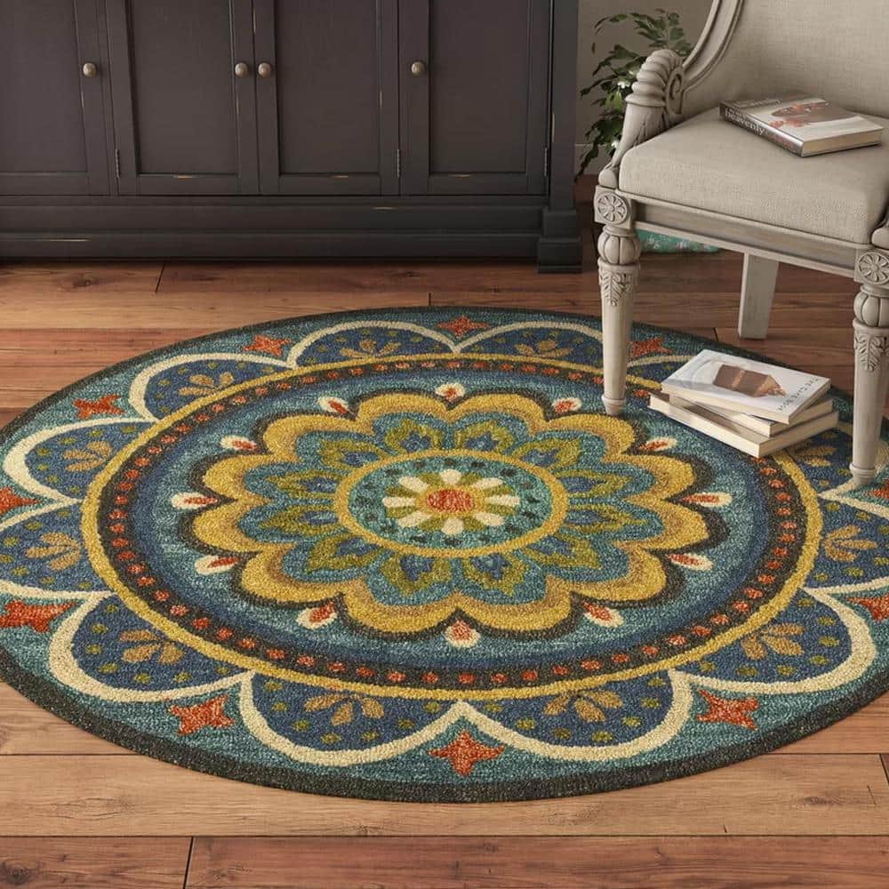 Daliah Mandala Blue Multicolored 4 ft. x 4 ft. Round Geometric Indoor Area 