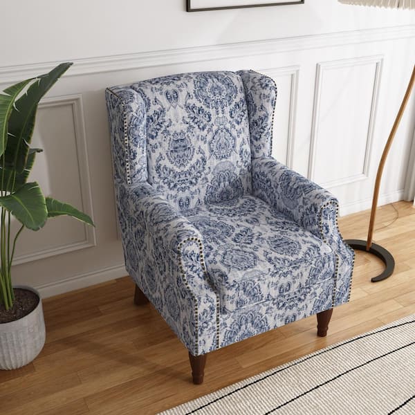 Ahyhhh　アーコール　シエナ Uixe Retro Navy Blue Floral Pattern Linen Nailhead Trim