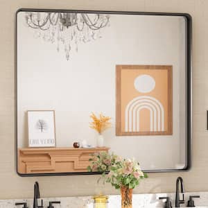 42 in. W x 36 in. H Rectangular Aluminum Framed Wall Mount Bathroom Vanity Mirror in Black