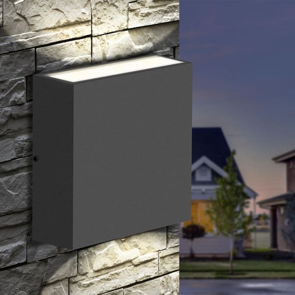 Dark Gray Wall Light Outdoor Hardwired Waterproof Integrated LED Up and Down Lighting Exterior Sconces Porch Lantern