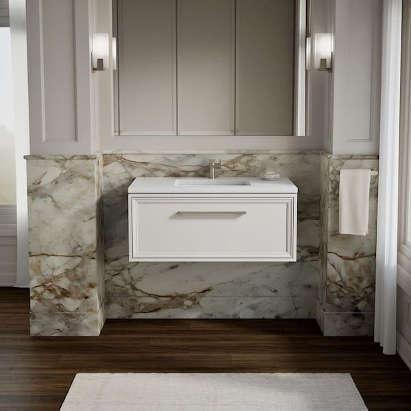 Lodern 37 in. Single Sink Bathroom Vanity Cabinet without Top in Linen White