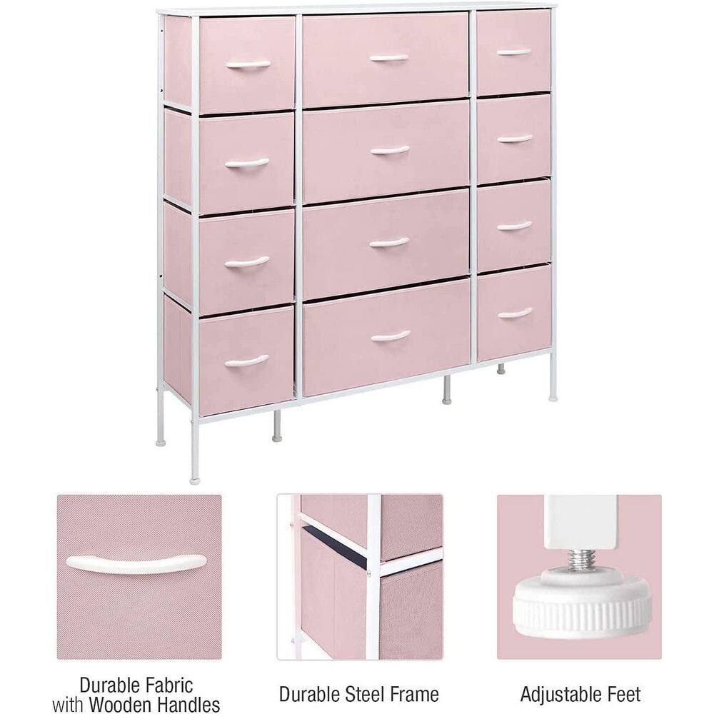Playful Pink 12-Drawer Nursery Dresser with Easy Levelers