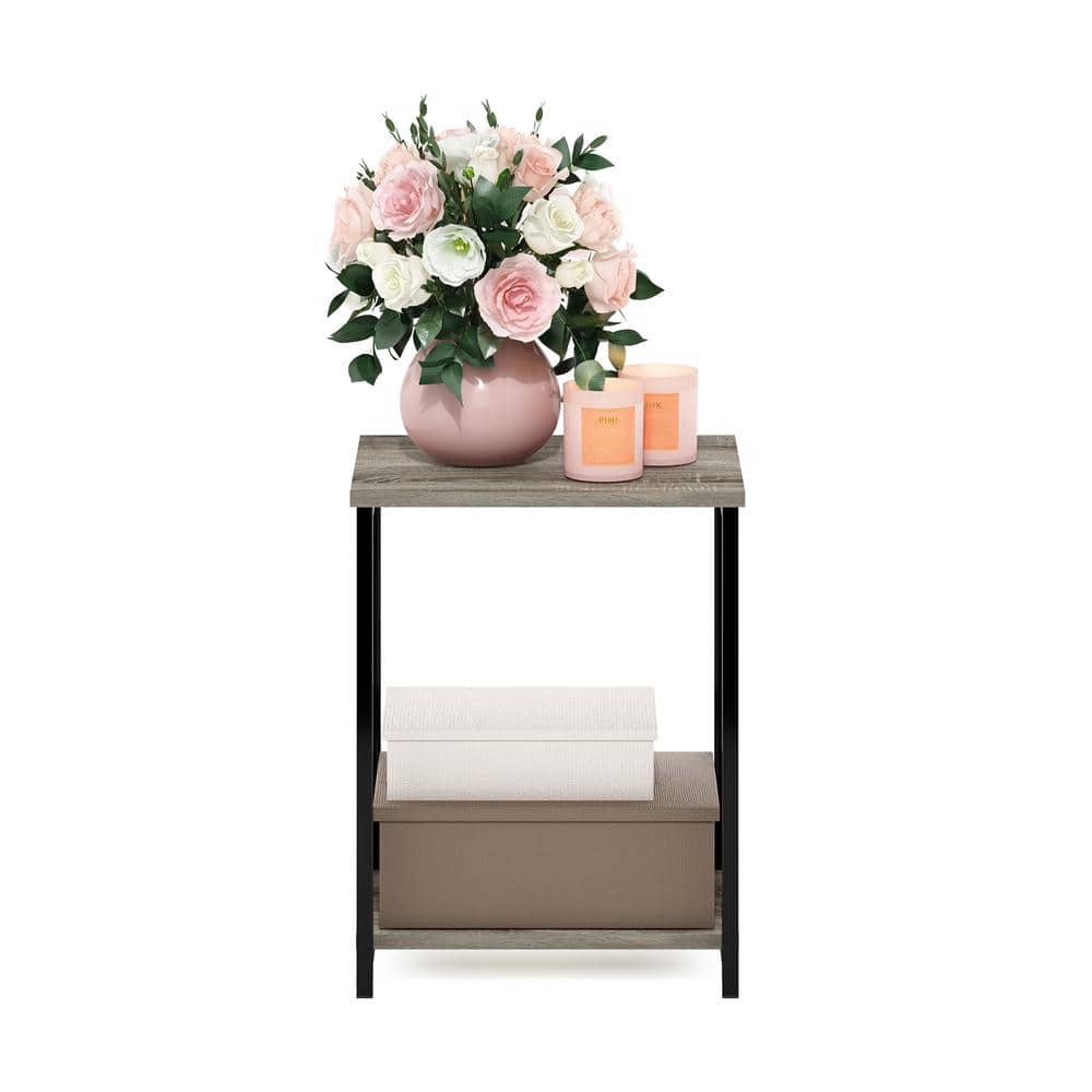 French Oak and Black Metal Frame End Table