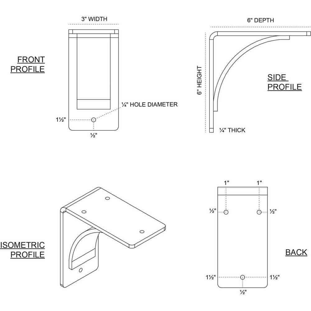 Unfinished Steel 6" Bracket for Shelves and Countertops