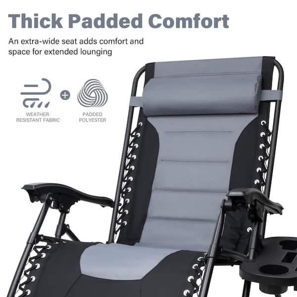 Zero Gravity Black and Grey Metal Padded Folding Chair with Cup