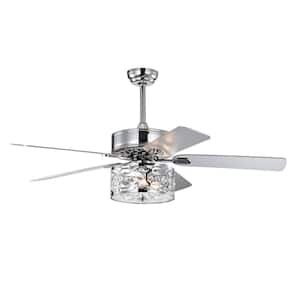 52 in. Indoor Chrome Modern Industrial Ceiling Fan with Light and Remote Control, 3xE12, No Bulb