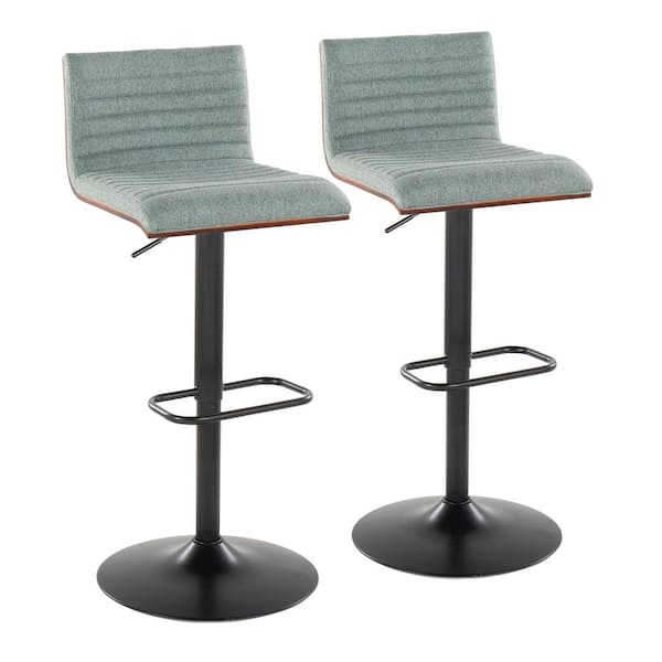 Lumisource Mason 43 in. Adjustable Height Green Fabric & Black Metal Bar Stool with Rounded Rectangle Footrest (Set of 2)