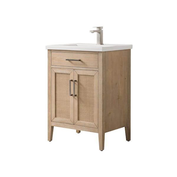 Cove 24 in. W Bath Vanity in Coastal Sand with Ceramic Vanity Top in White with White Sink