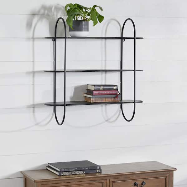 28 in. x 8 in. x 28 in. Black Metal 3-Tier Decorative Wall Shelf